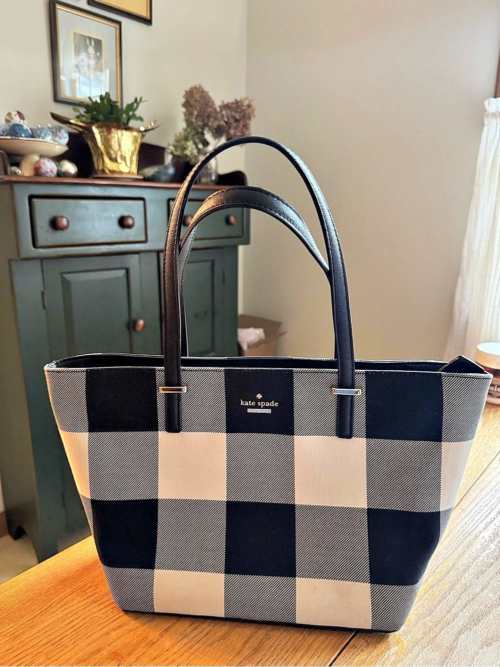 Kate Spade Checkered Tote in Black & White Like New